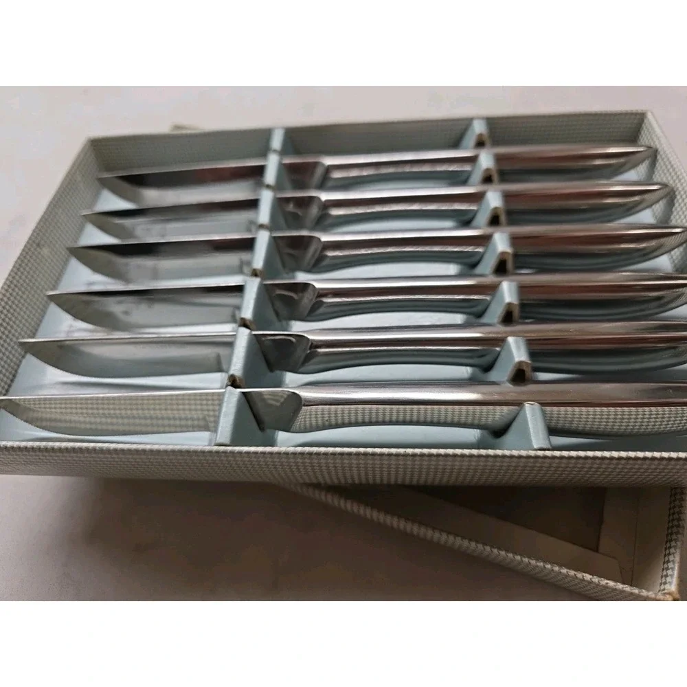 SET OF 6 Steak Knives Stainless Steel Hollow Ground Hollow Handle